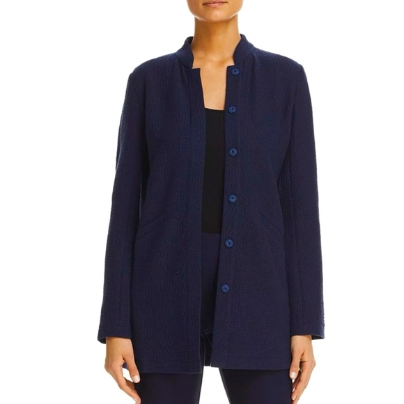 Eileen Fisher Textured Organic Cotton Stretch Jacket in Navy, size small - Picture 1 of 7